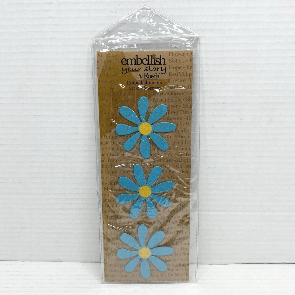 Embellish Your Story by Roeda Set of  3 Blue Daisy Metal Magnets 2.5" x 2.5"